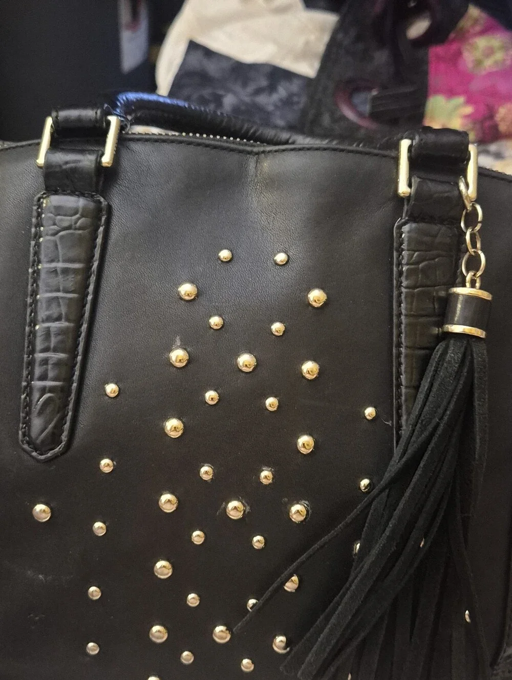 Brahmin Duxbury Nara Satchel Black With Gold Studs